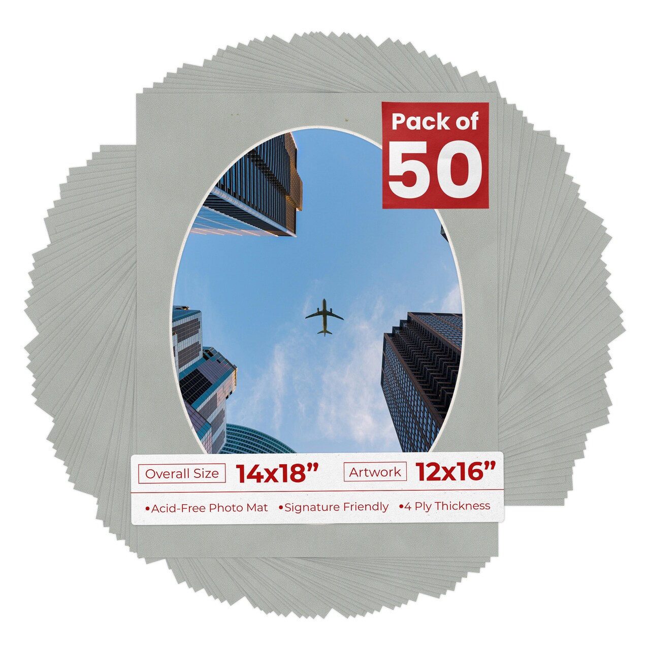 Light Grey Suede Mat Board for 14x18 Frames - Oval Opening for 12x16 Photos